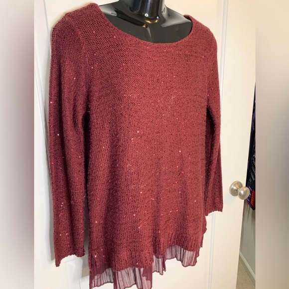 Women’s Faded Glory Maroon Sweater with Sequin & Sheer detail, XL (16-18), EUC - Picture 8 of 9